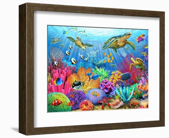 Turtle Coral Reef-Adrian Chesterman-Framed Premium Giclee Print