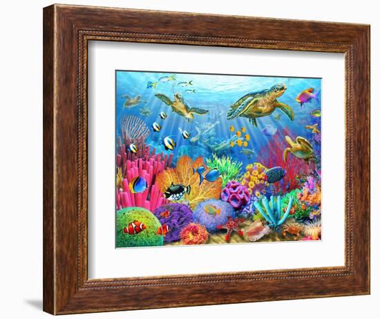 Turtle Coral Reef-Adrian Chesterman-Framed Premium Giclee Print