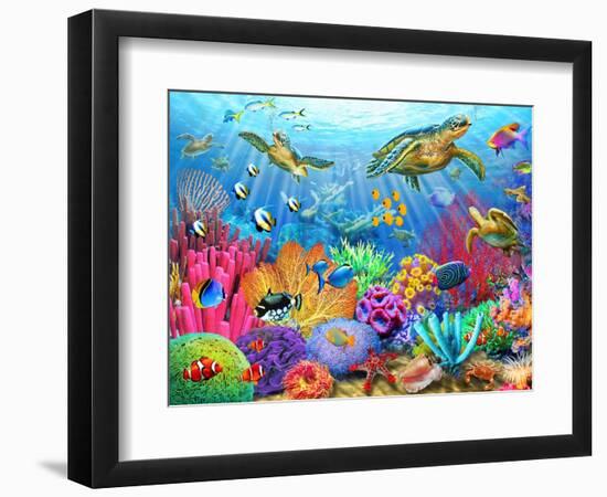 Turtle Coral Reef-Adrian Chesterman-Framed Premium Giclee Print