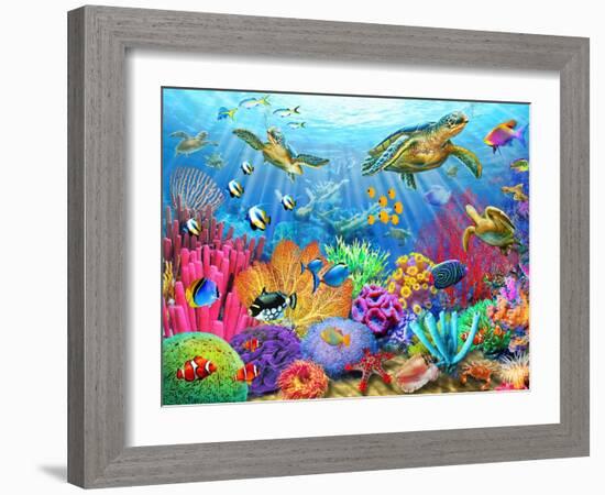 Turtle Coral Reef-Adrian Chesterman-Framed Art Print