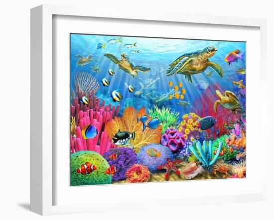 Turtle Coral Reef-Adrian Chesterman-Framed Art Print