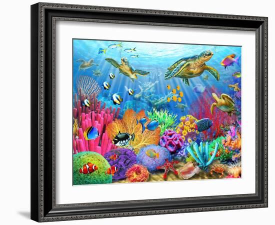 Turtle Coral Reef-Adrian Chesterman-Framed Art Print