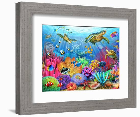 Turtle Coral Reef-Adrian Chesterman-Framed Art Print