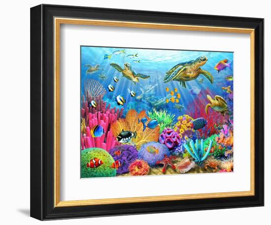 Turtle Coral Reef-Adrian Chesterman-Framed Art Print