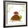 Turtle Mother and Baby Childish Animal Cartoon. Watercolor Style Drawing of Mom and Her Child. Vect-Popmarleo-Framed Art Print