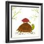 Turtle Mother and Baby Childish Animal Cartoon. Watercolor Style Drawing of Mom and Her Child. Vect-Popmarleo-Framed Art Print