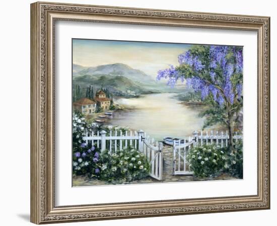 Tuscan Pond and Wisteria-Marilyn Dunlap-Framed Art Print