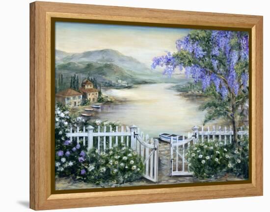 Tuscan Pond and Wisteria-Marilyn Dunlap-Framed Stretched Canvas