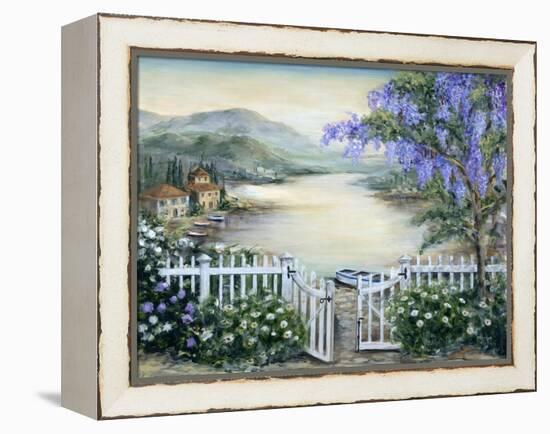 Tuscan Pond and Wisteria-Marilyn Dunlap-Framed Stretched Canvas