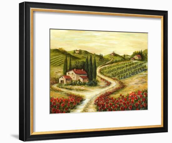 Tuscan Road With Poppies-Marilyn Dunlap-Framed Art Print