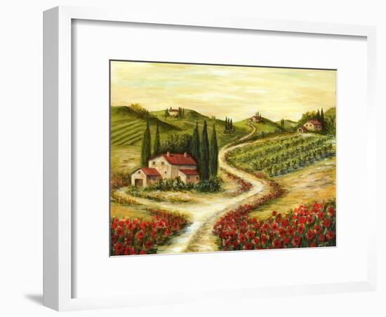 Tuscan Road With Poppies-Marilyn Dunlap-Framed Art Print