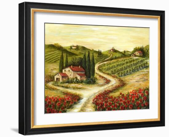 Tuscan Road With Poppies-Marilyn Dunlap-Framed Art Print