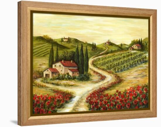 Tuscan Road With Poppies-Marilyn Dunlap-Framed Stretched Canvas