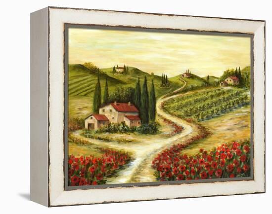 Tuscan Road With Poppies-Marilyn Dunlap-Framed Stretched Canvas