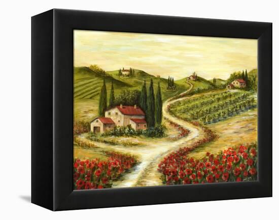 Tuscan Road With Poppies-Marilyn Dunlap-Framed Stretched Canvas