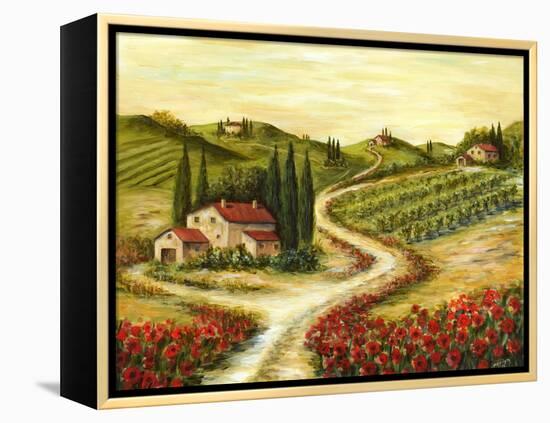 Tuscan Road With Poppies-Marilyn Dunlap-Framed Stretched Canvas