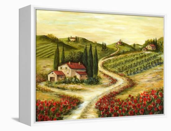 Tuscan Road With Poppies-Marilyn Dunlap-Framed Stretched Canvas