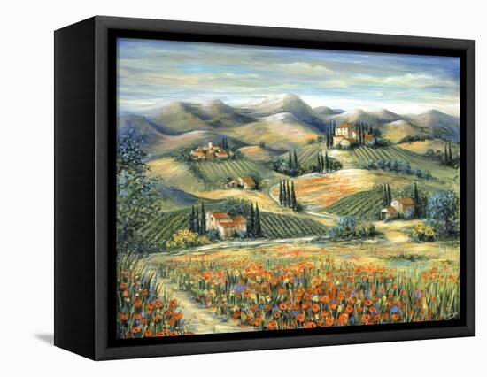 Tuscan Villa and Poppies-Marilyn Dunlap-Framed Stretched Canvas