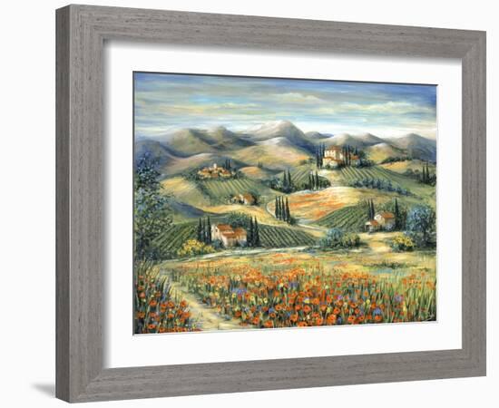 Tuscan Villa and Poppies-Marilyn Dunlap-Framed Art Print