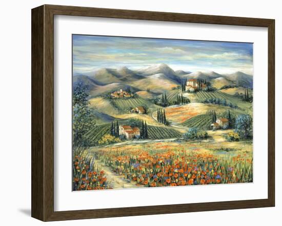 Tuscan Villa and Poppies-Marilyn Dunlap-Framed Art Print