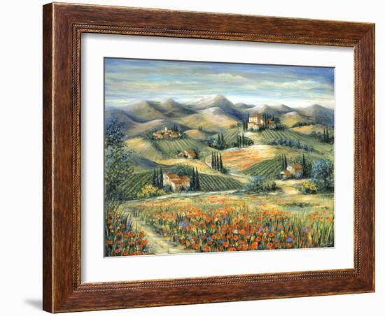 Tuscan Villa and Poppies-Marilyn Dunlap-Framed Art Print