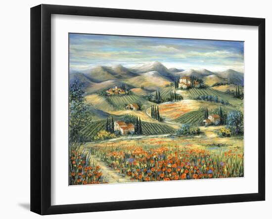 Tuscan Villa and Poppies-Marilyn Dunlap-Framed Art Print