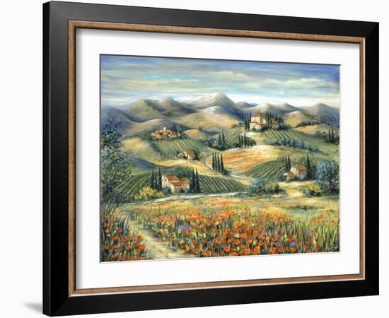 Tuscan Villa and Poppies-Marilyn Dunlap-Framed Art Print