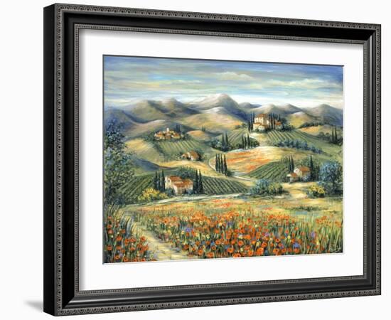 Tuscan Villa and Poppies-Marilyn Dunlap-Framed Art Print