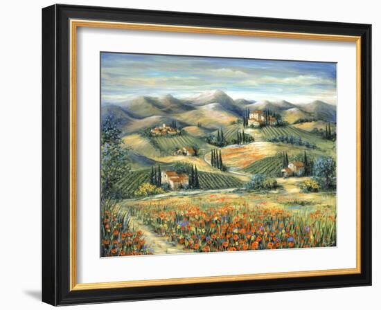 Tuscan Villa and Poppies-Marilyn Dunlap-Framed Art Print