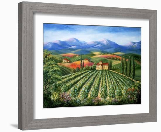 Tuscan Vineyard and Abbey-Marilyn Dunlap-Framed Art Print