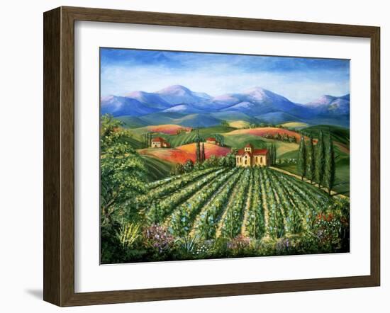 Tuscan Vineyard and Abbey-Marilyn Dunlap-Framed Art Print