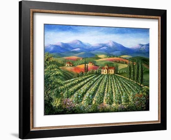 Tuscan Vineyard and Abbey-Marilyn Dunlap-Framed Art Print