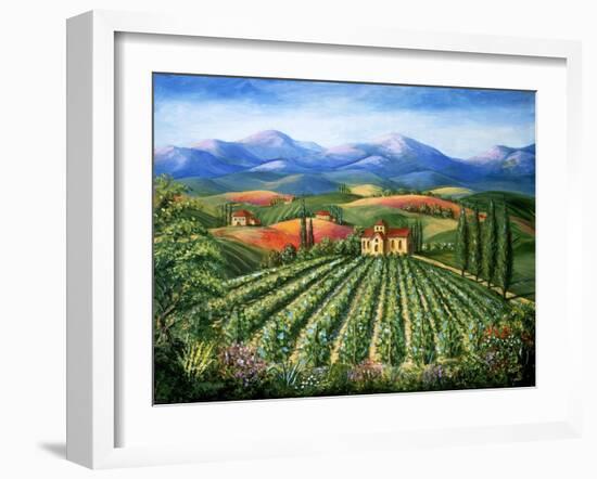 Tuscan Vineyard and Abbey-Marilyn Dunlap-Framed Art Print