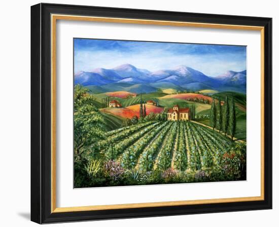 Tuscan Vineyard and Abbey-Marilyn Dunlap-Framed Art Print