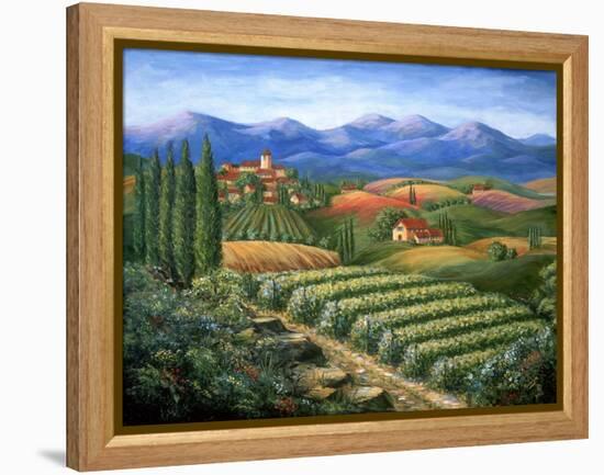 Tuscan Vineyard and Village-Marilyn Dunlap-Framed Stretched Canvas