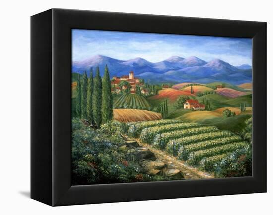 Tuscan Vineyard and Village-Marilyn Dunlap-Framed Stretched Canvas