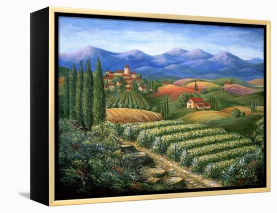 Tuscan Vineyard and Village-Marilyn Dunlap-Framed Stretched Canvas