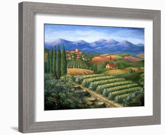 Tuscan Vineyard and Village-Marilyn Dunlap-Framed Art Print