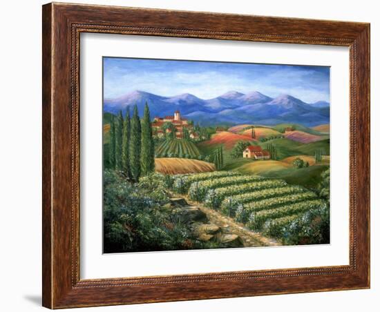 Tuscan Vineyard and Village-Marilyn Dunlap-Framed Art Print