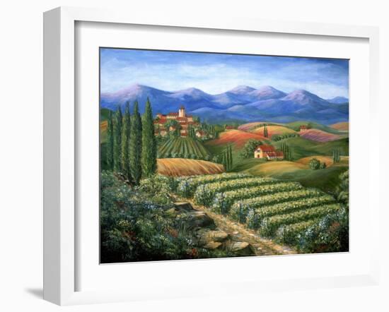 Tuscan Vineyard and Village-Marilyn Dunlap-Framed Art Print