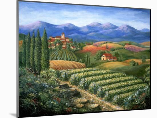 Tuscan Vineyard and Village-Marilyn Dunlap-Mounted Art Print