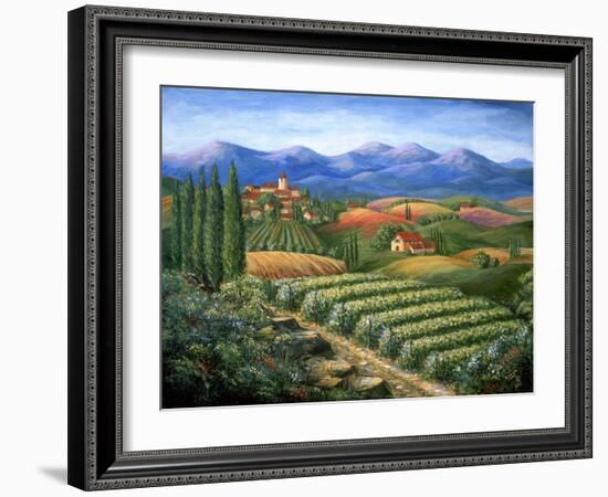 Tuscan Vineyard and Village-Marilyn Dunlap-Framed Art Print