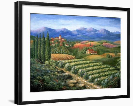 Tuscan Vineyard and Village-Marilyn Dunlap-Framed Art Print