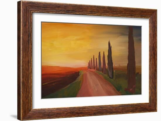 Tuscany Alley Way with Cypress at Dusk-Markus Bleichner-Framed Art Print