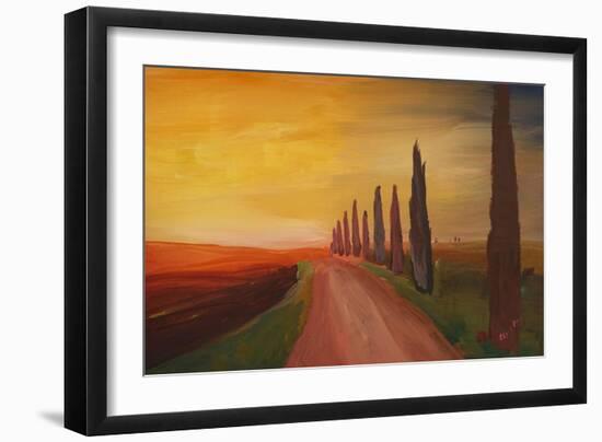 Tuscany Alley Way with Cypress at Dusk-Markus Bleichner-Framed Art Print