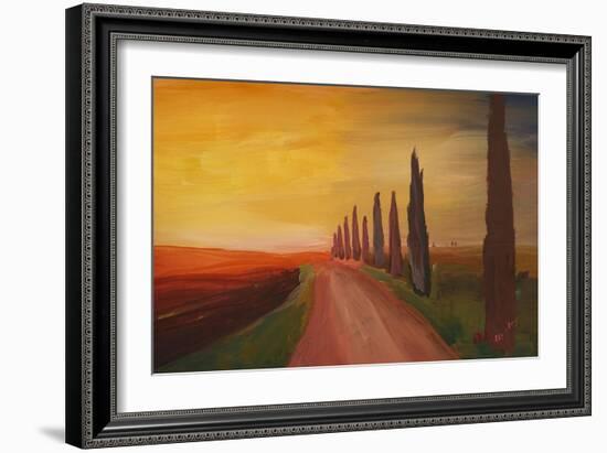 Tuscany Alley Way with Cypress at Dusk-Markus Bleichner-Framed Art Print