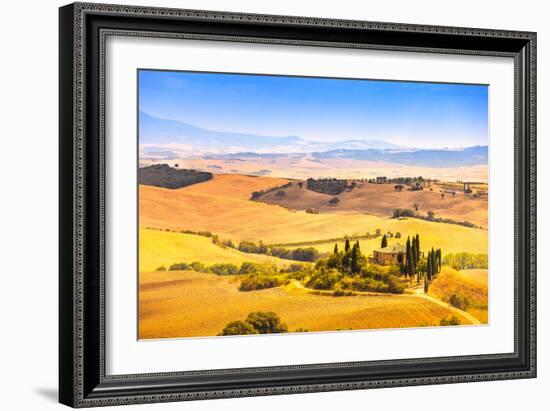 Tuscany, Farmland and Cypress Trees, Green Fields. San Quirico Orcia, Italy.-stevanzz-Framed Photographic Print