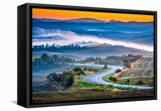 Tuscany Foggy Landscape at Sunrise, Italy-sborisov-Framed Premier Image Canvas