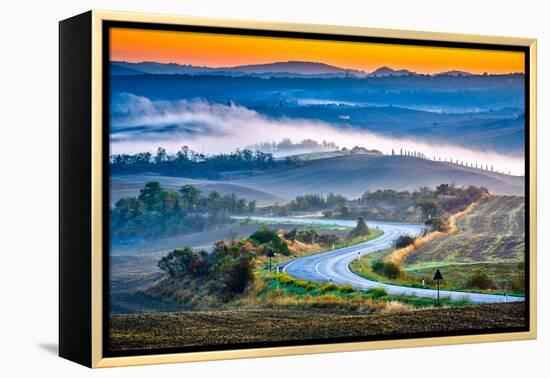 Tuscany Foggy Landscape at Sunrise, Italy-sborisov-Framed Premier Image Canvas