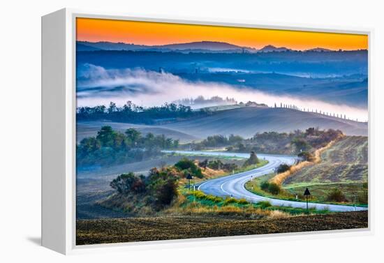 Tuscany Foggy Landscape at Sunrise, Italy-sborisov-Framed Premier Image Canvas